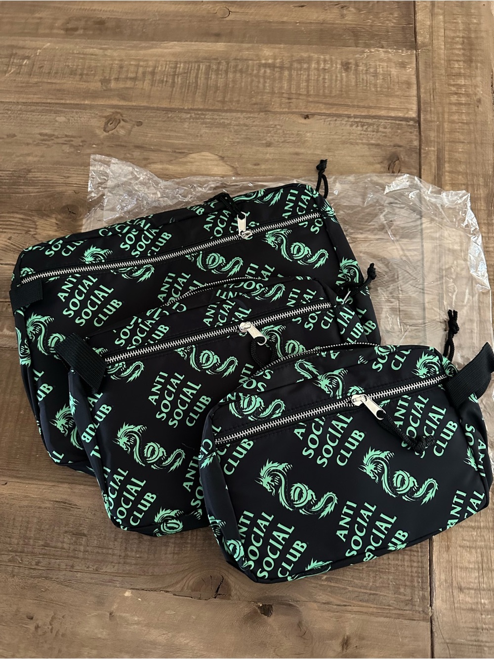 Anti Social Social Club Black Pouches with Mint Green Logo